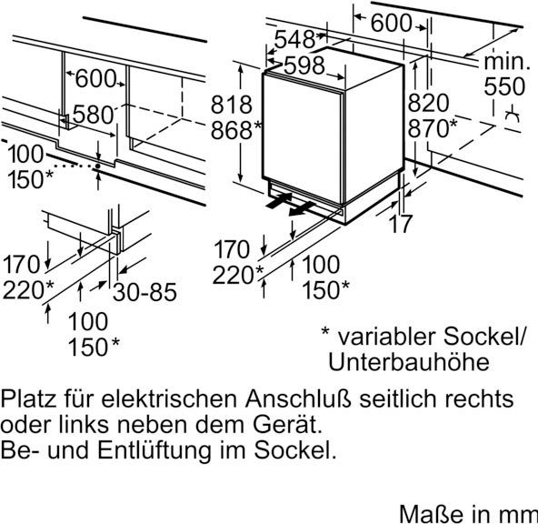 BOSCH Einbaukühlschrank 6 KUR15AFF0, 82 cm hoch, 59,8 cm breit