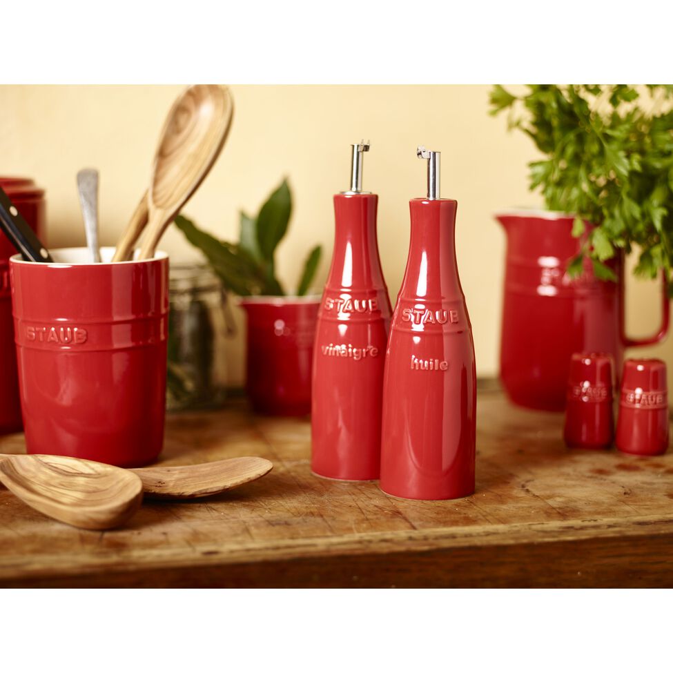 Öl- & Essigset 20 cm, Keramik, Kirsch-Rot