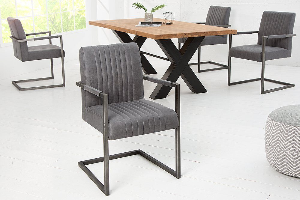 riess-ambiente Freischwinger BIG ASTON vintage grau / grau, Esszimmer · Microfaser · Armlehne · Industrial