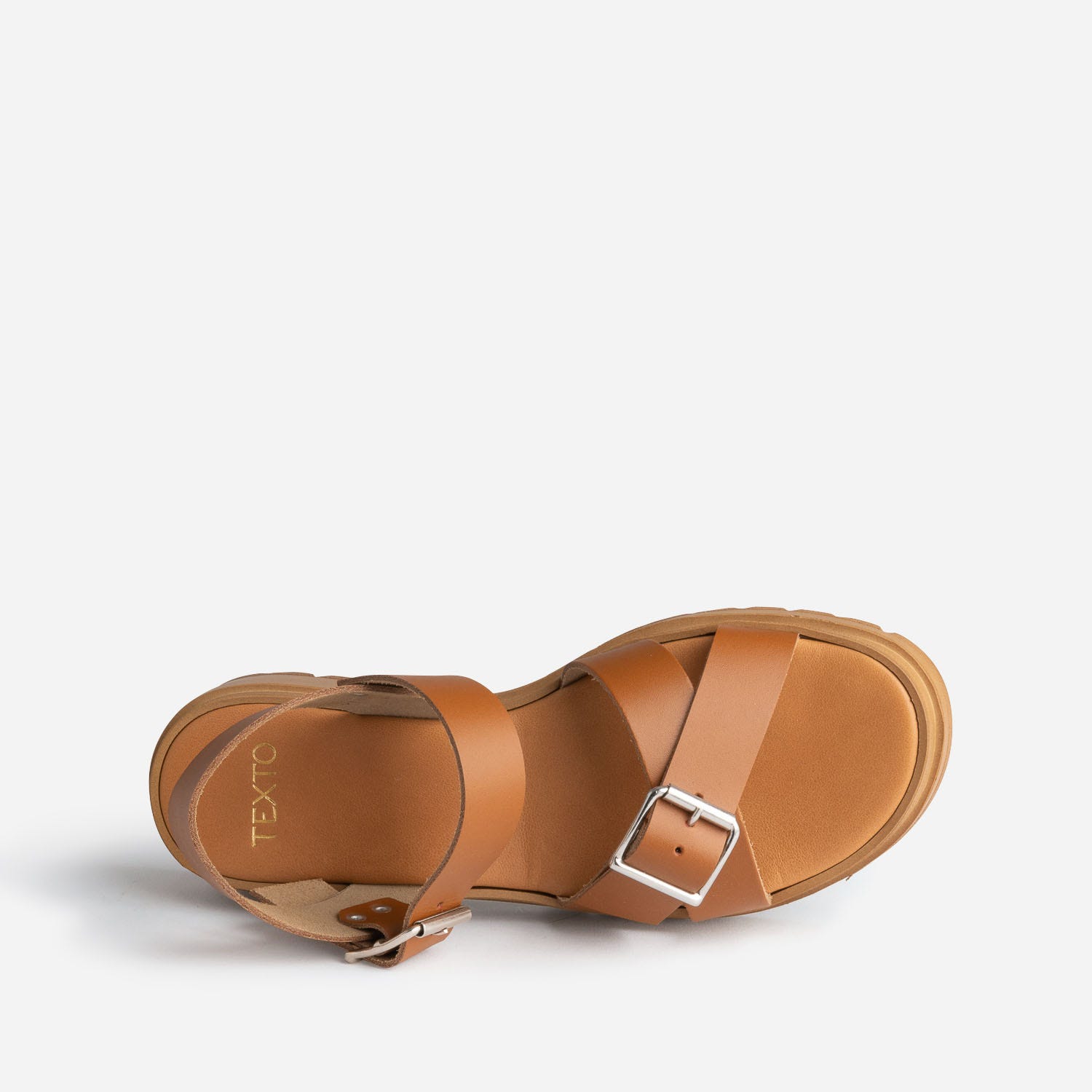 Sandale TEXTO camel en cuir à semelle crantée