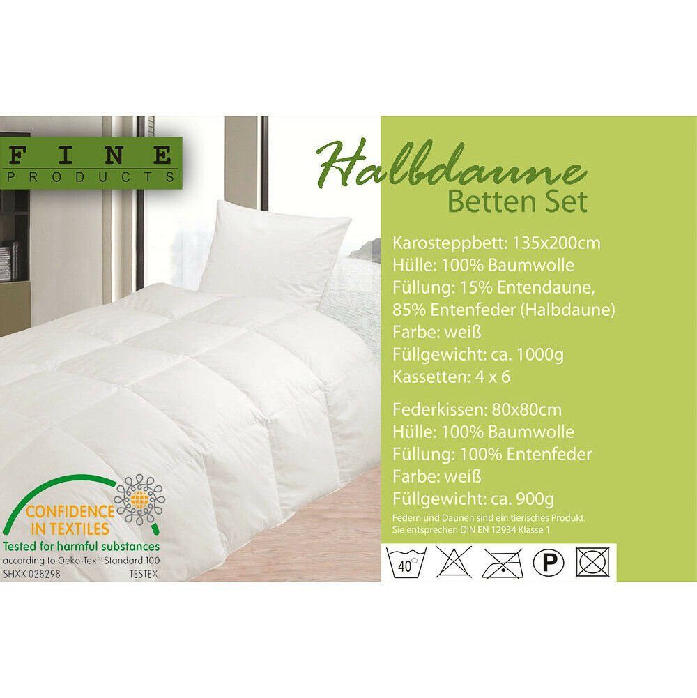 Federbettdecke + Federkissen, Julido 2x Daunenbett Daune Federbett Bettenset 135x200cm + 80x80cm, Julido, Füllung: Entendaunen, Entenfedern, Bezug: Baumwolle