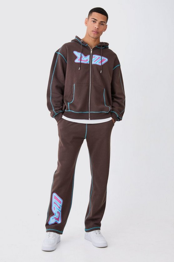 Oversize Hoodie mit Kontrast-Naht und Heat-Print