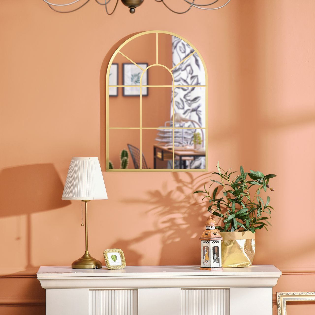 HOMCOM Wandspiegel Fensterspiegel 70 x 50cm Flurspiegel mit Metallrahmen Gold