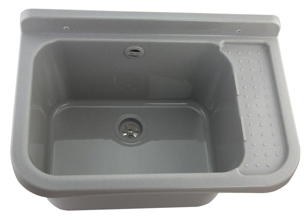 Tuganna Waschbecken GRAU 50, Kunststoff Spülbecken Waschtrog Becken mit Ablaufgarnitur 50x34x21