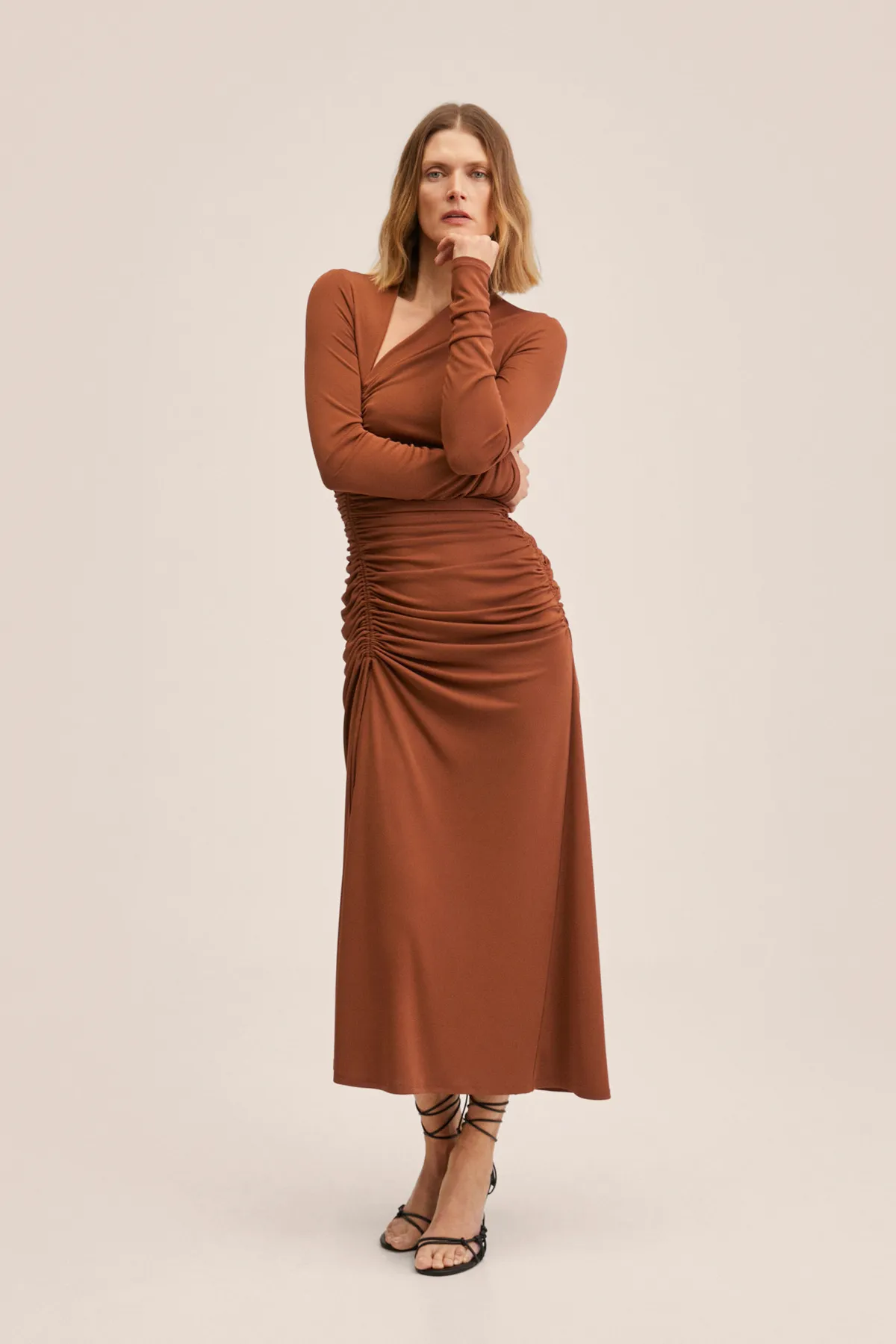 MANGO Woman  Buntes braunes Damenkleid