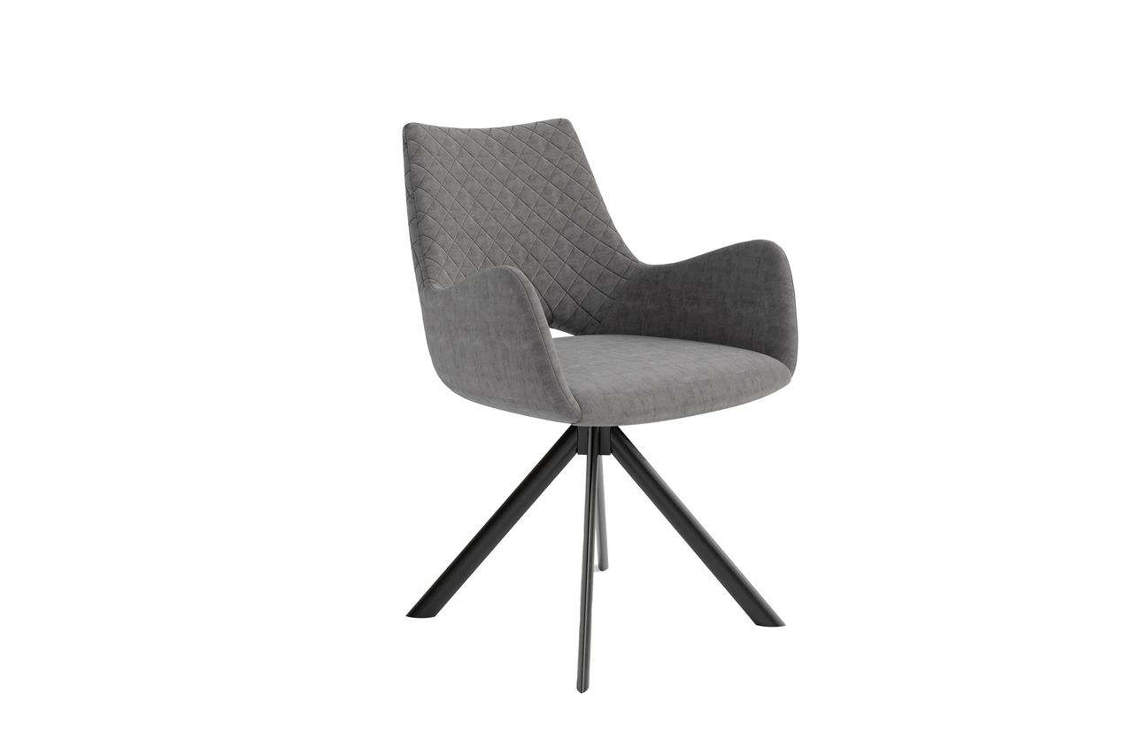 byLiving PORTLAND Stuhl mit Armlehnen, 2er-Set, Metallgestell schwarz pulverbeschichtet, Mikrofaser grau