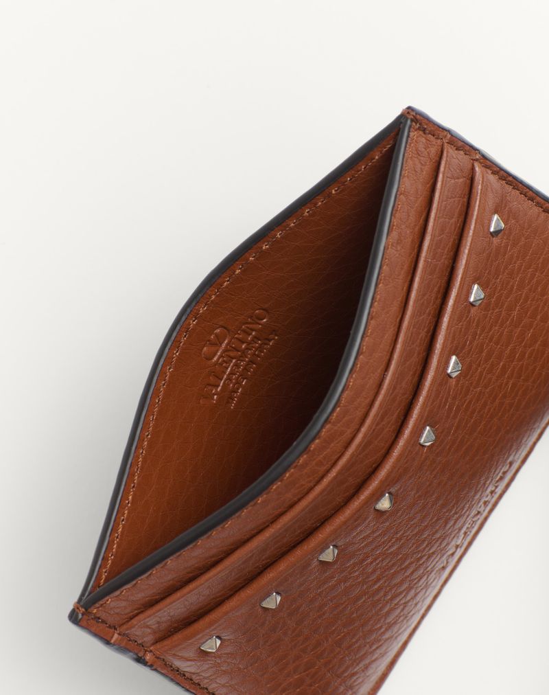 Rockstud kortholder i granatfarvet kalveskind