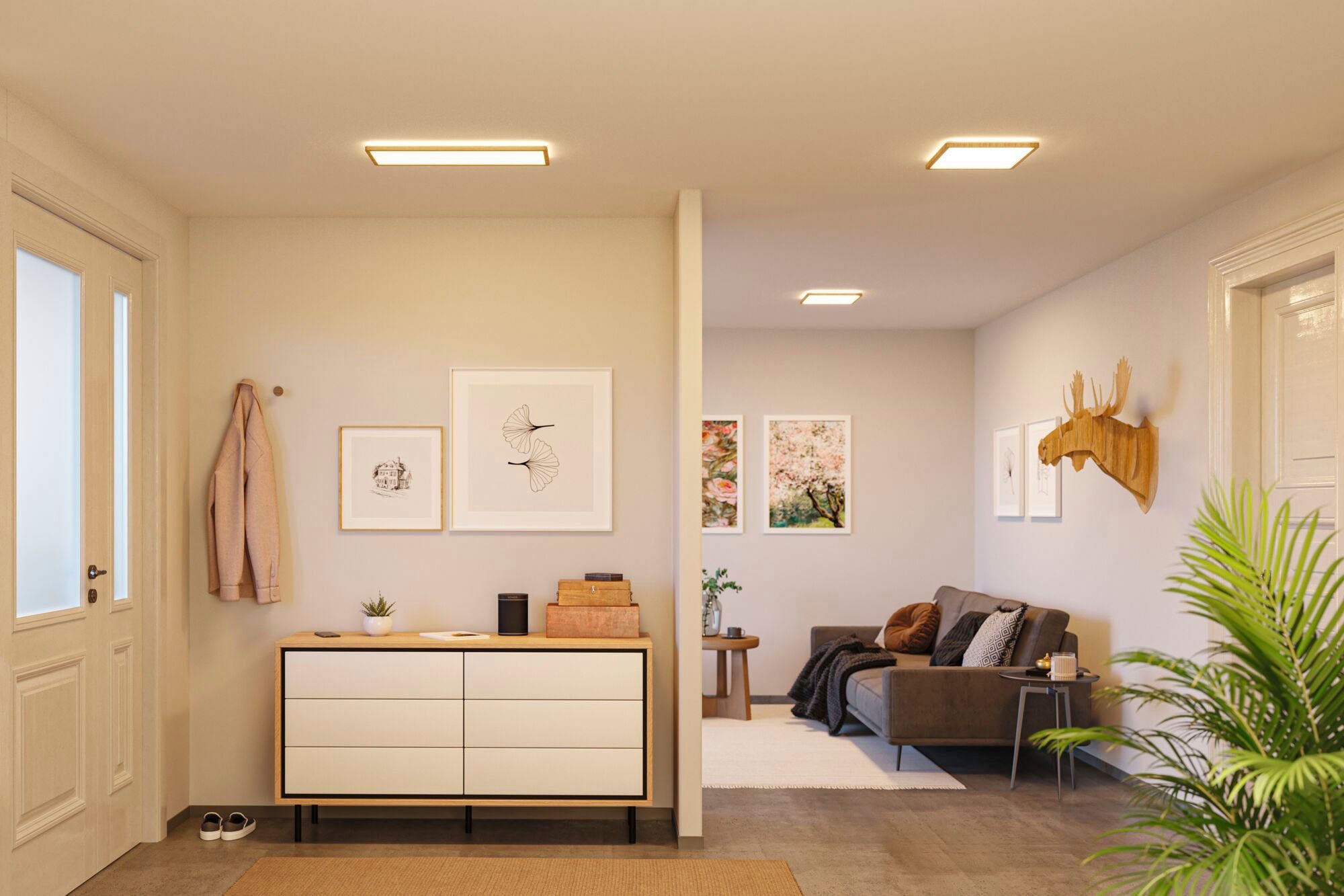 Paulmann LED Panel Atria Shine 22W 3000K 580x200 Eiche Kunststoff IP44, LED fest integriert, Warmweiß, Hintergrundbeleuchtung