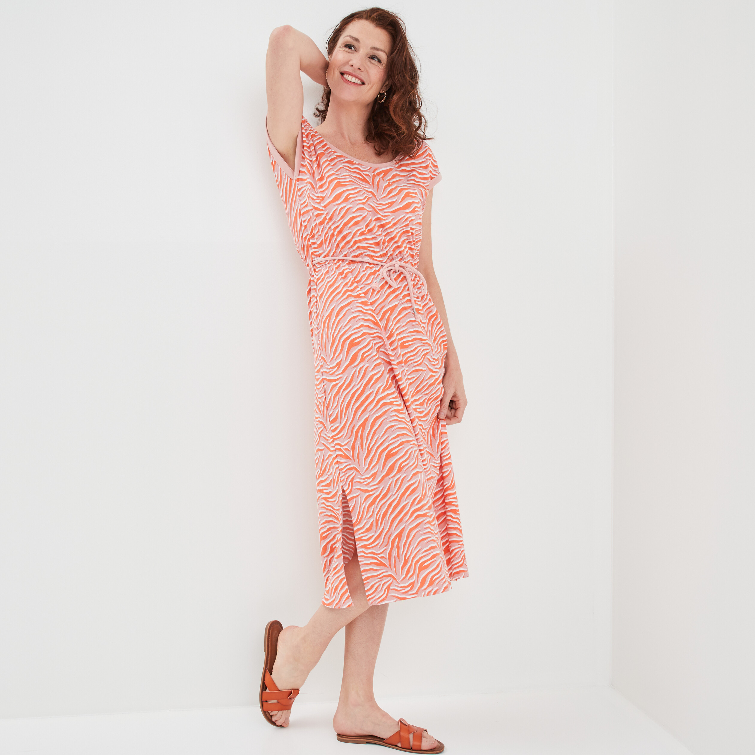 Robe longue droite fluide orange clair femme | La Halle
