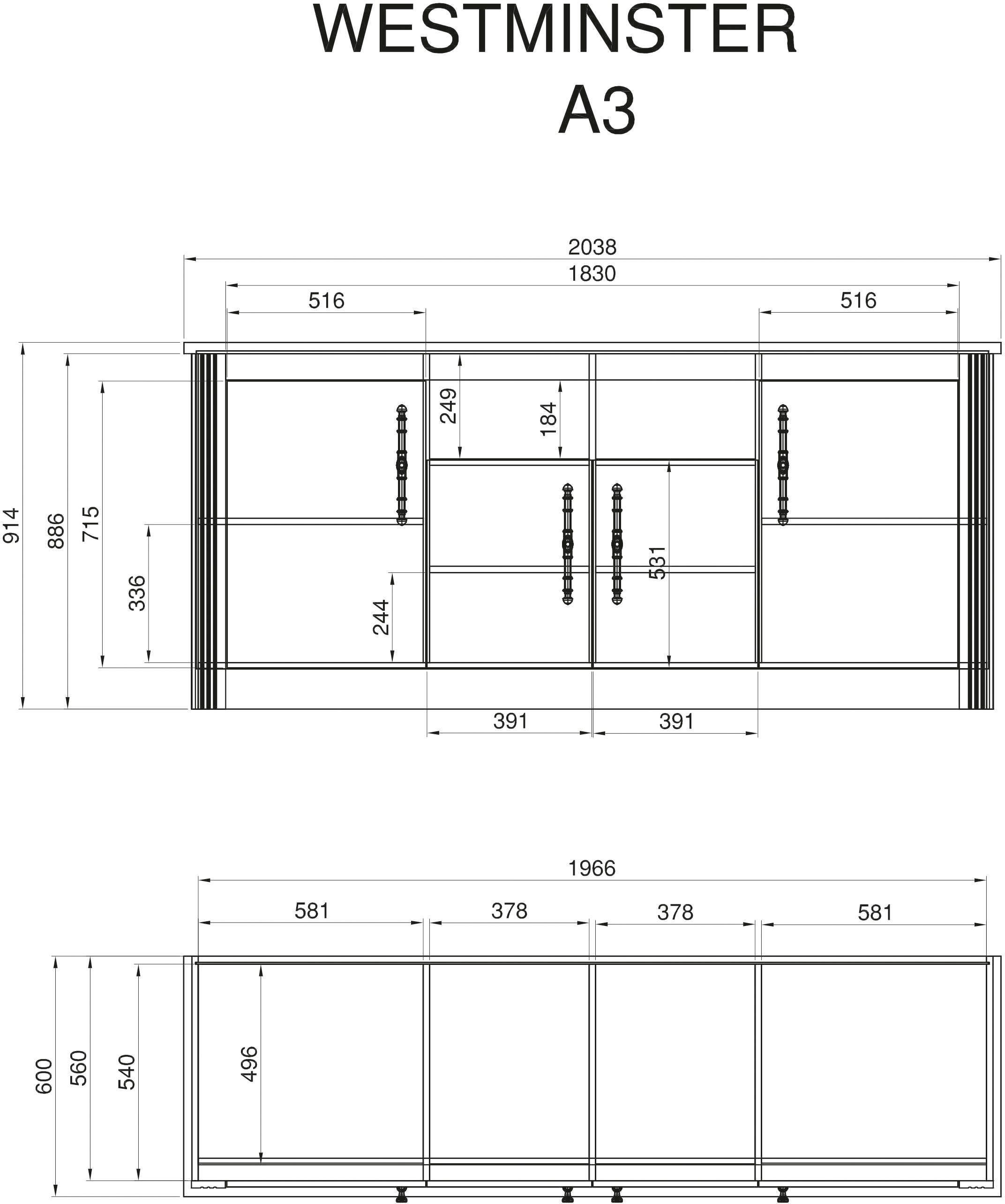 Home affaire Küche Westminster, Breite 204 cm, ohne E-Geräte