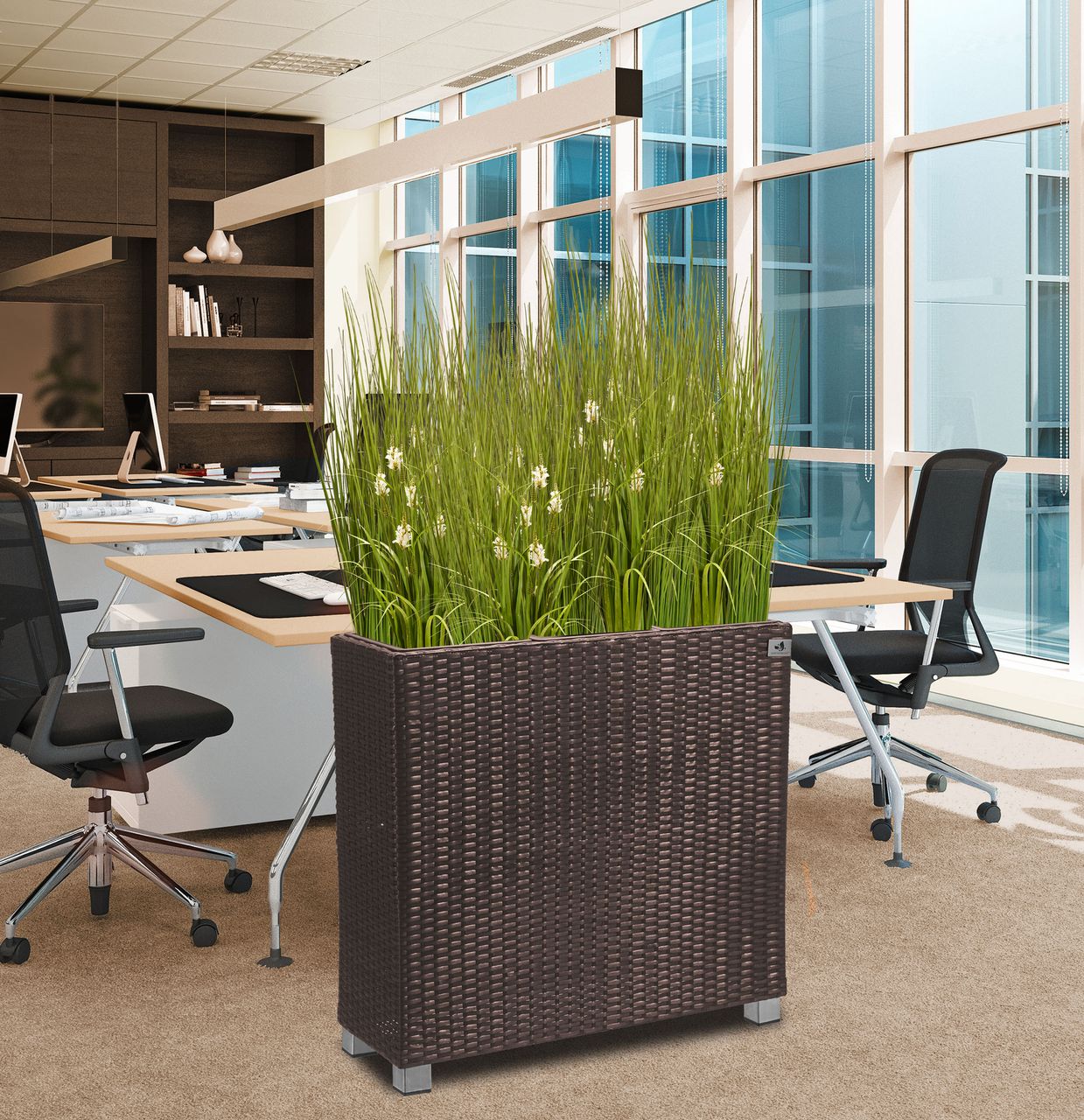Weles Raumteiler Pflanzkübel Polyrattan 76x26x73cm, bicolor-braun, 3x Kunststoff-Einsätze, mit Aluminiun-F