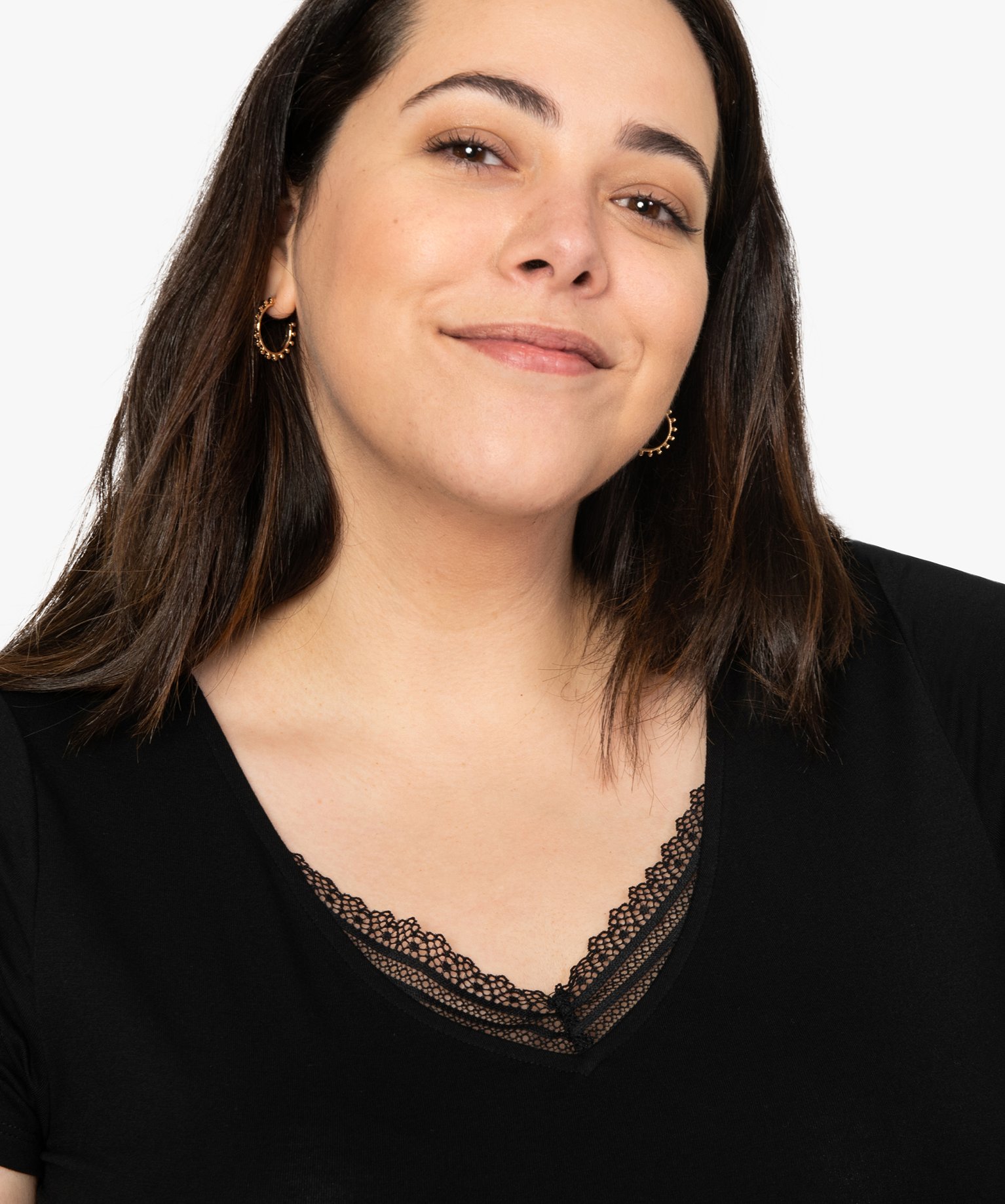 Nuisette femme femme grande taille à manches courtes et col... noir | GEMO
