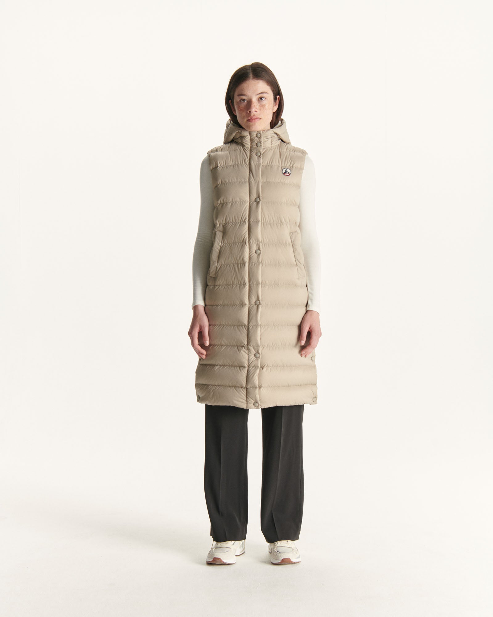 Doudoune longue droite à capuche Beige Lola