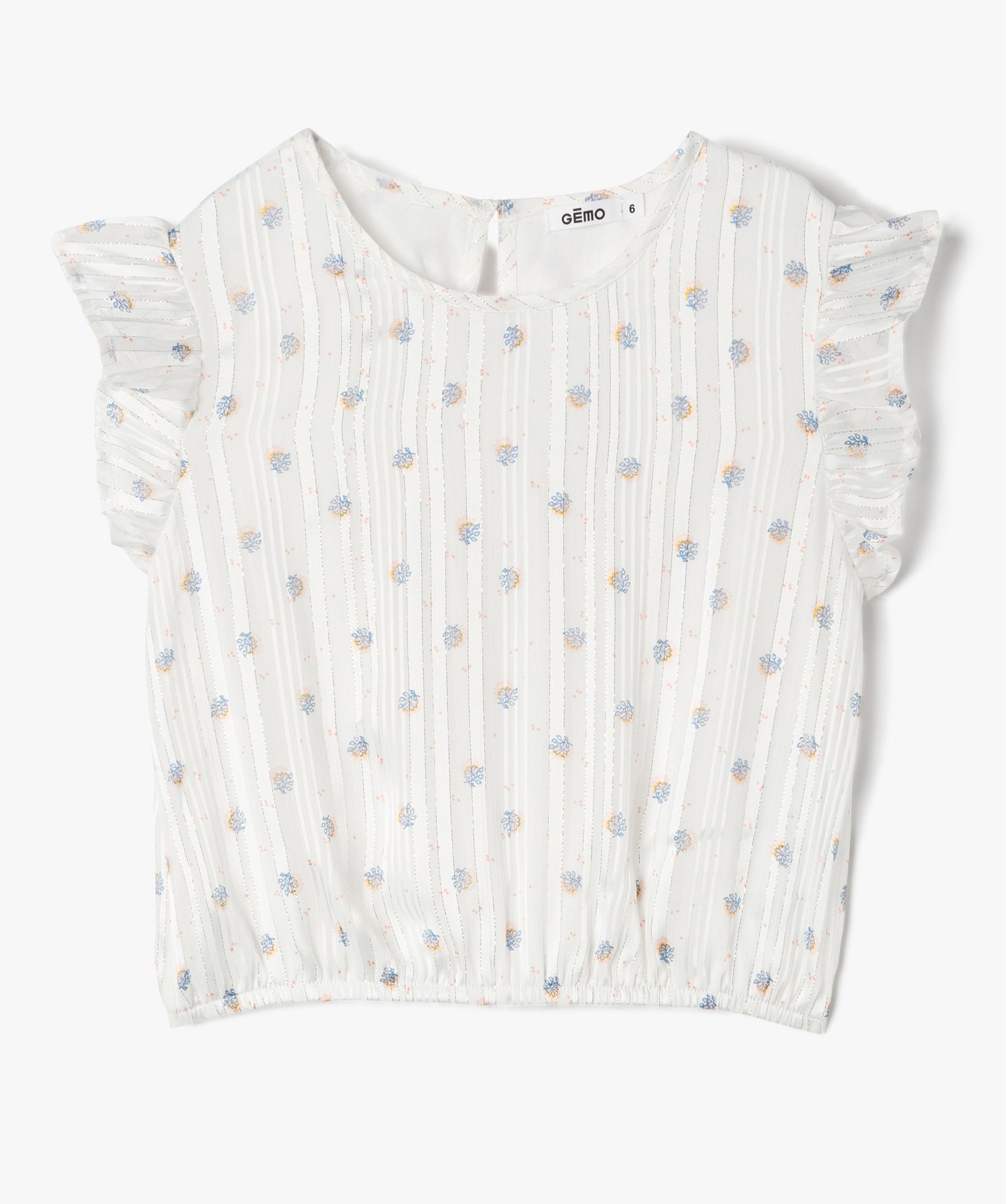 Blouse fille à motifs fleuris et rayures scintillantes blanc | GEMO