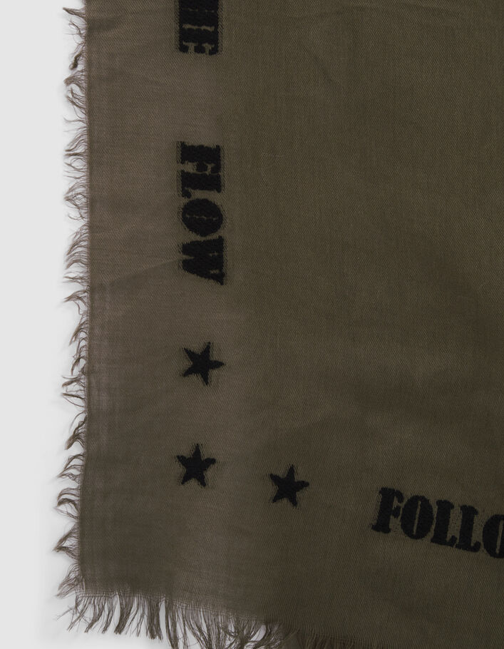 Chèche kaki jacquard message et étoiles Femme
