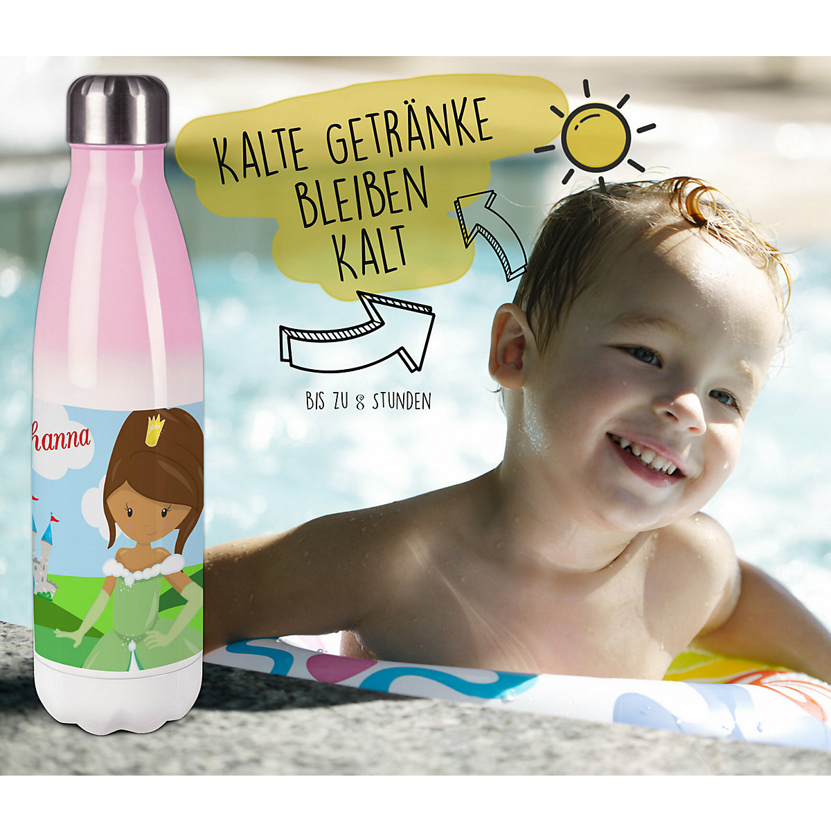 Edelstahl Kinder Thermoflasche / Trinkflasche bunt Prinzessin Spülmaschinenfest, Auslaufsicher, Bruchfest, Doppelwandig, Für Heißgetränke geeignet, Mit Deckel, Isoliert
