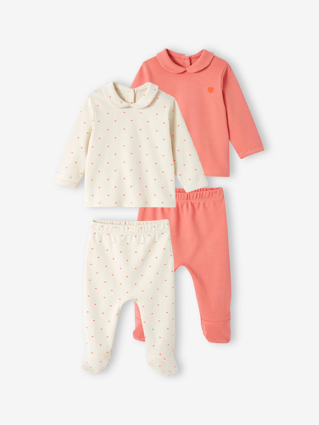 Lot de 2 pyjamas coeur bébé en interlock écru