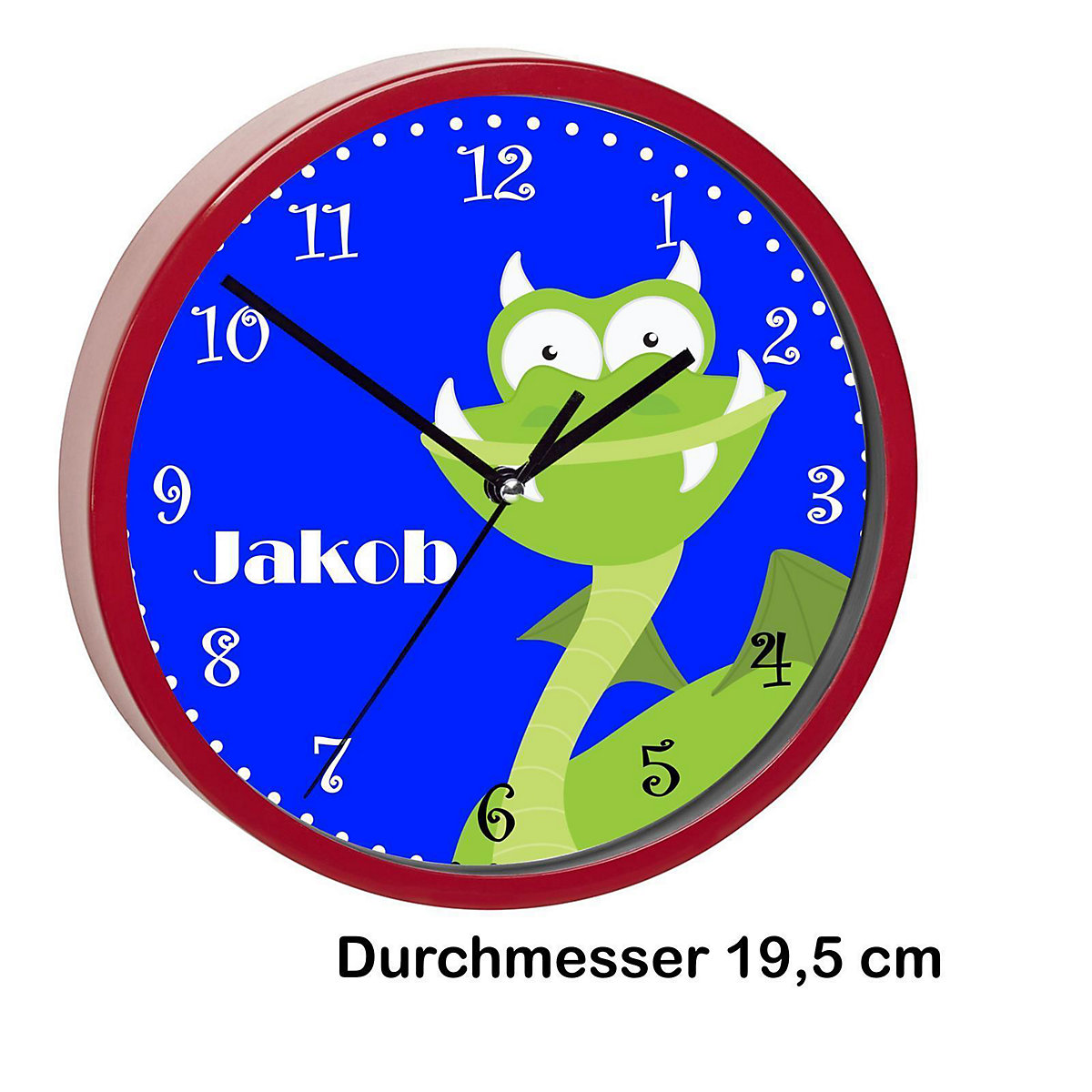 Kinder Wanduhr personalisiert mit Name Drache grün