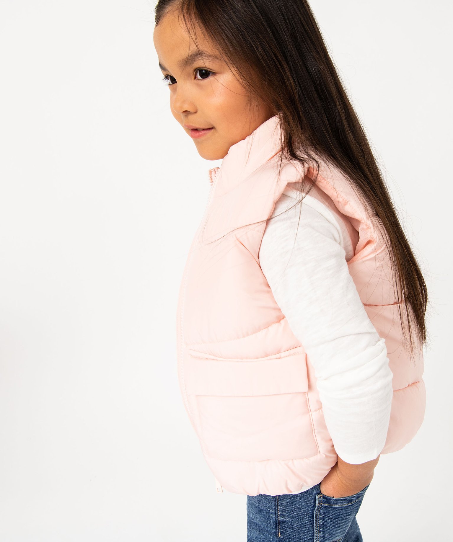Blouson fille sans manches en matière matelassée déperlante rose | GEMO