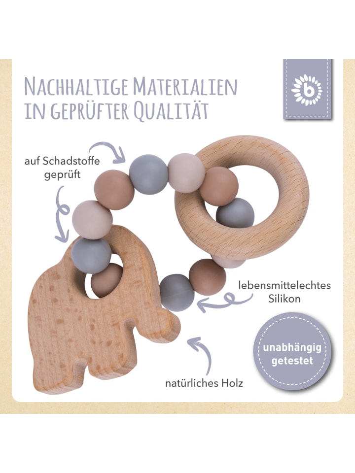 Bieco Spielwaren Greifling Holz Natur mit Silikon Elefant - ab Geburt in Beige günstig kaufen onesize