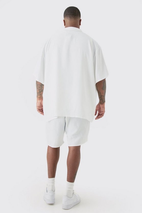 Plus kurzärmliges Oversize Leinen-Hemd & Shorts in Weiß