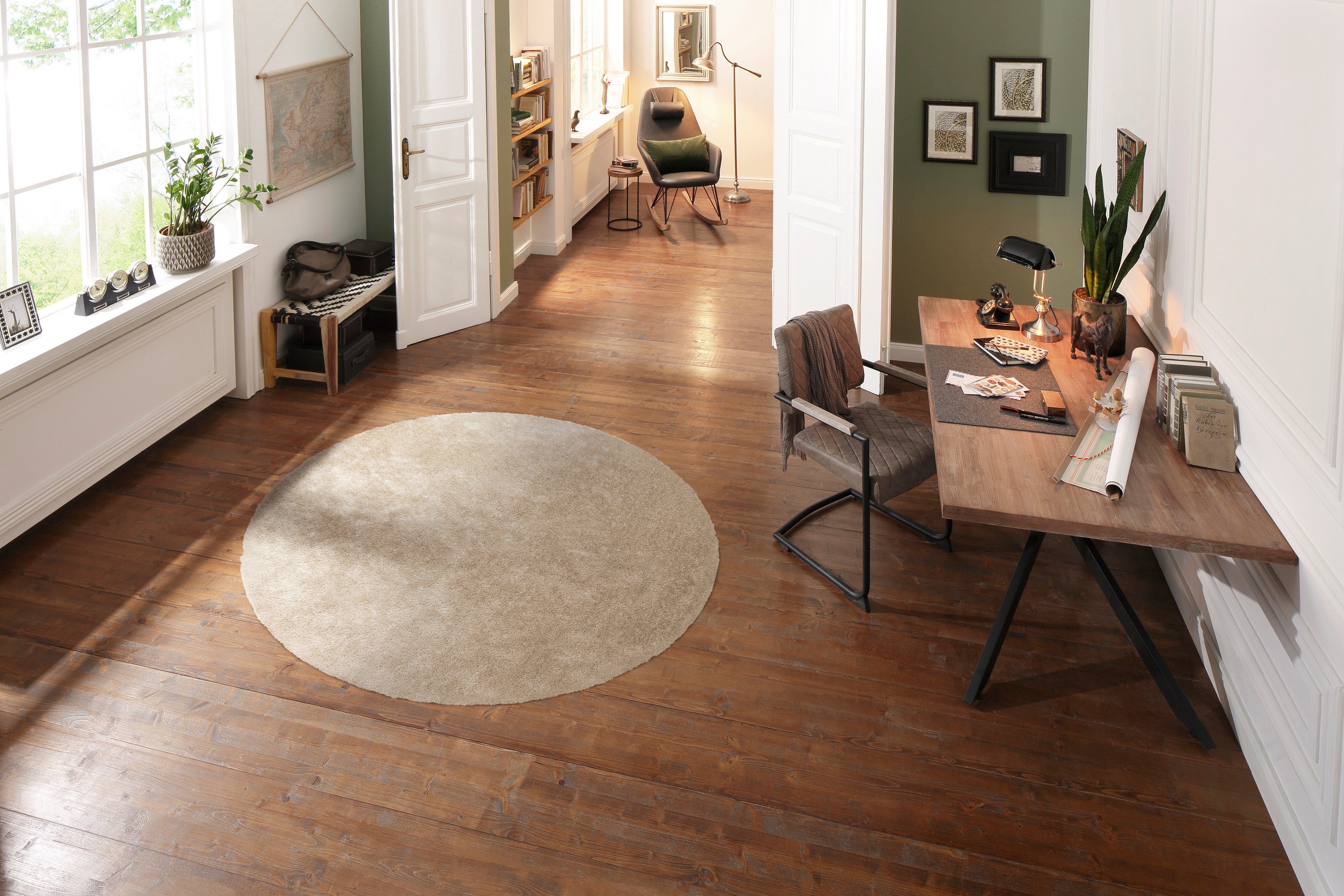 Hochflor-Teppich Dana Teppich, Bruno Banani, rund, Höhe: 30 mm, unifarben, Mikrofaser Teppiche, Wohnzimmer, Schlafzimmer, Esszimmer