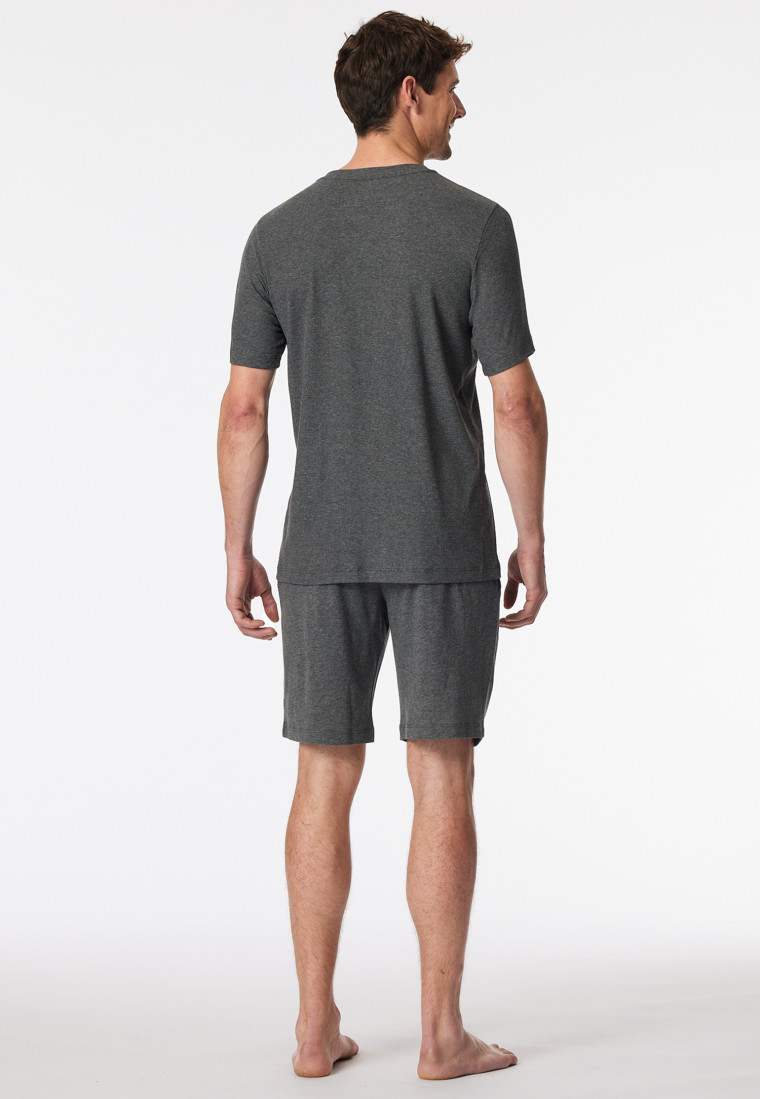 Schlafanzug Doppelripp kurz dunkelgrau meliert - Modern Nightwear