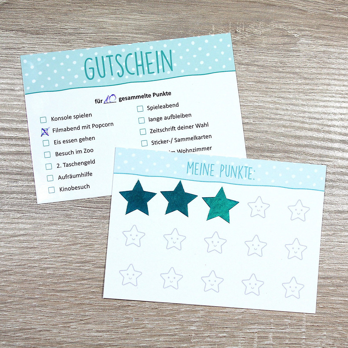 Papeterie Belohnungssystem für Kinder - 1 Block Aufgabenliste, 25 Gutscheine, 100 Belohnungssticker, 1 Booklet Geschenkpapier