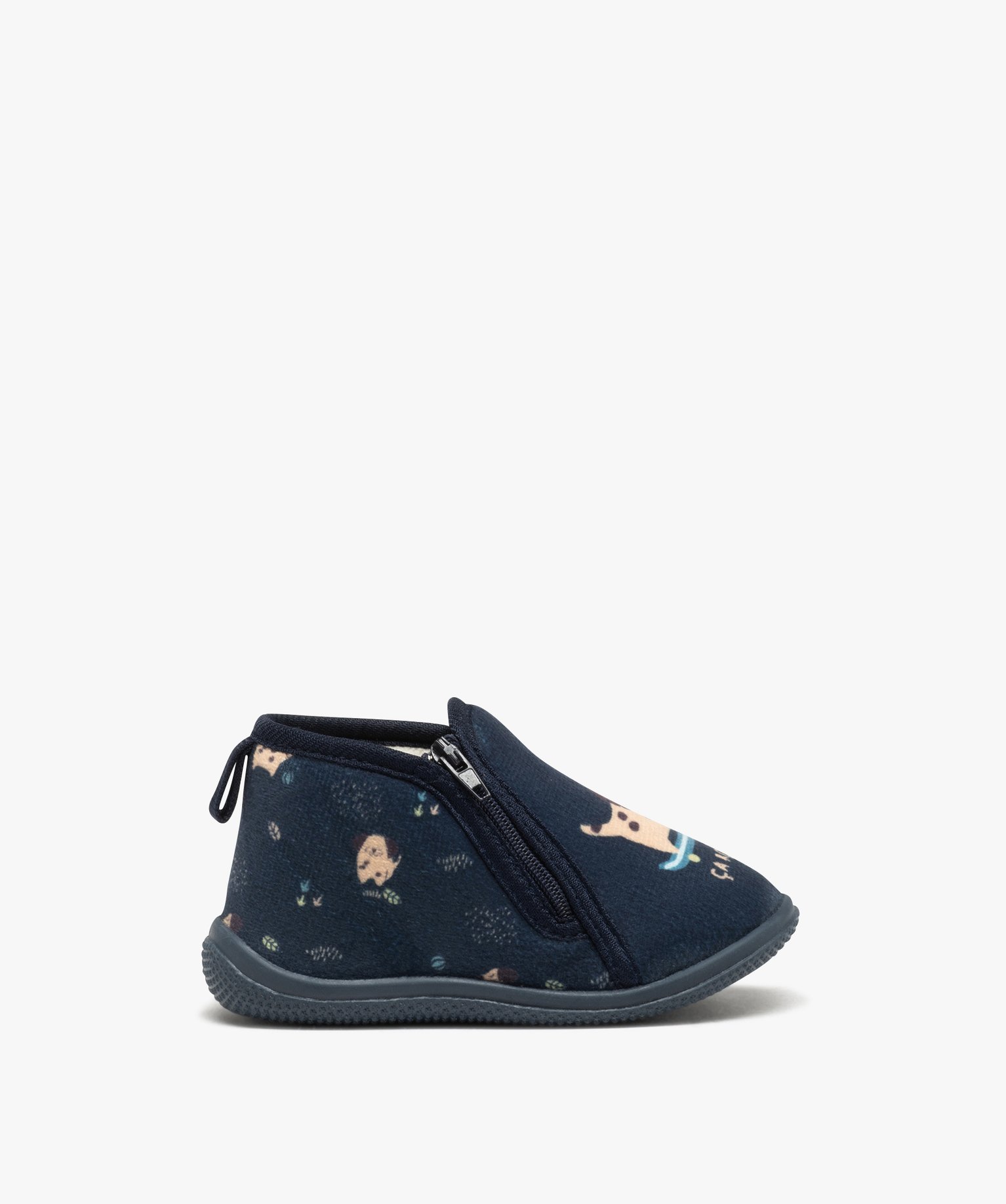 Chaussons bottillons en velours fermeture zippée bébé gar... bleu | GEMO