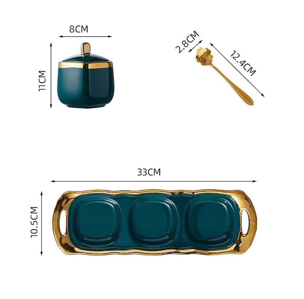 Sarfly Gewürzregal Keramik Gewürzgläser mit Deckel, Gewürzbox Set 3-tlg., mit Deckellöffel und Tablett für Küche Aufbewahrungs