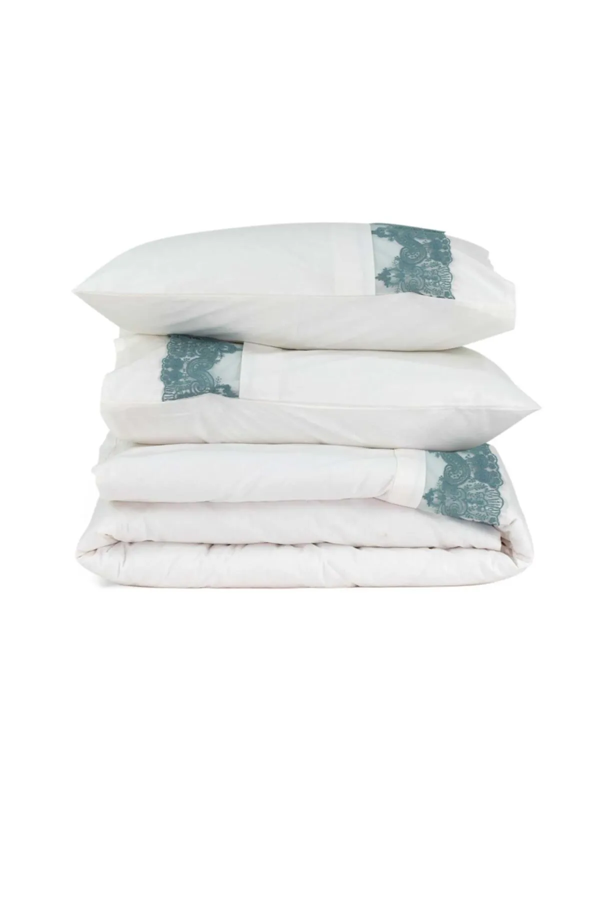 Elart  Bettbezug-Set für Doppelbett, 100 % natürliche Baumwollspitze, 4 Kissen, 6 Teile, Türkisgrün