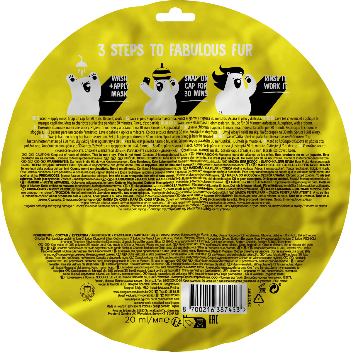 Haarmaske Bumble Bee, Hair mask + cap, 20 ml