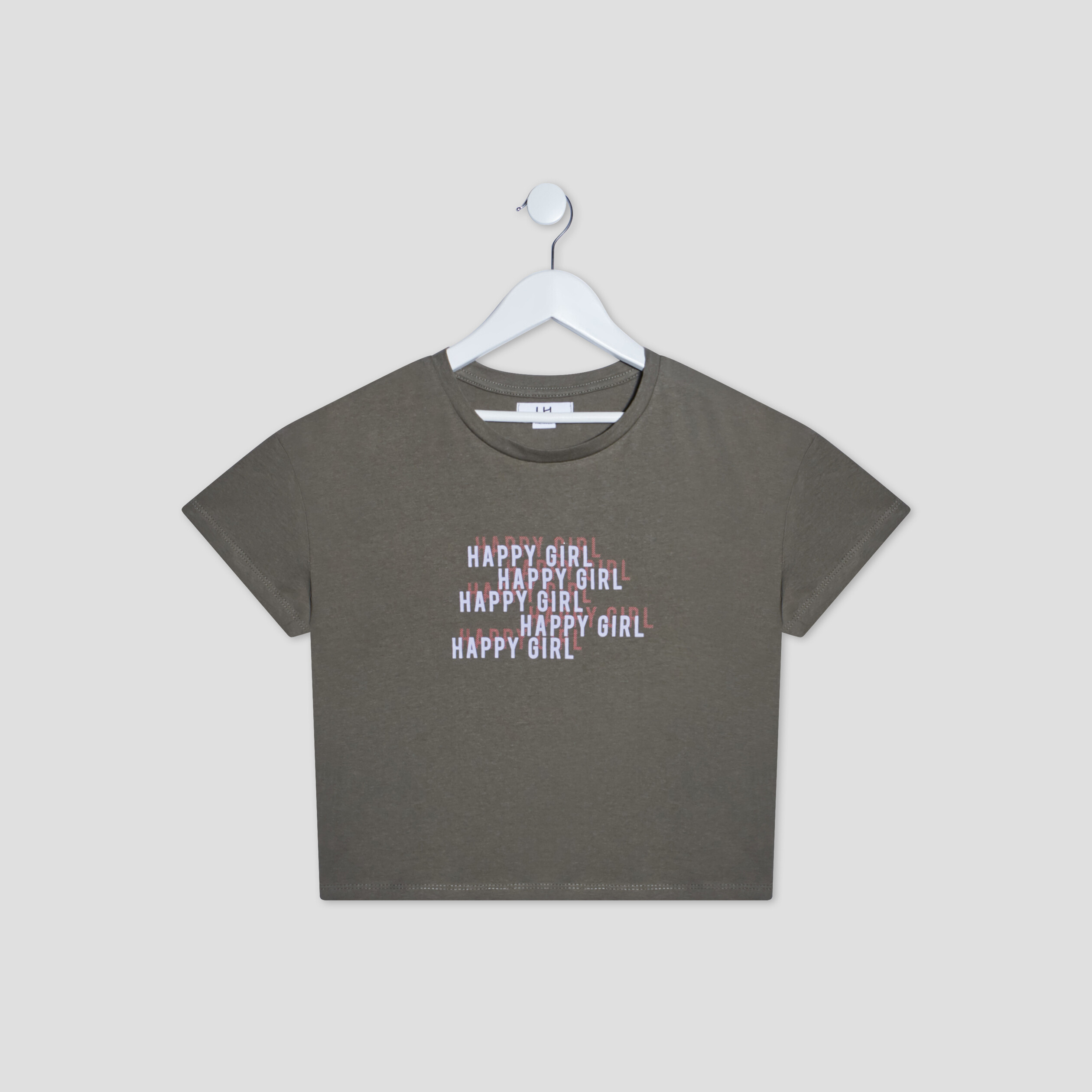 T-shirt cropped manches courtes vert kaki femme | La Halle