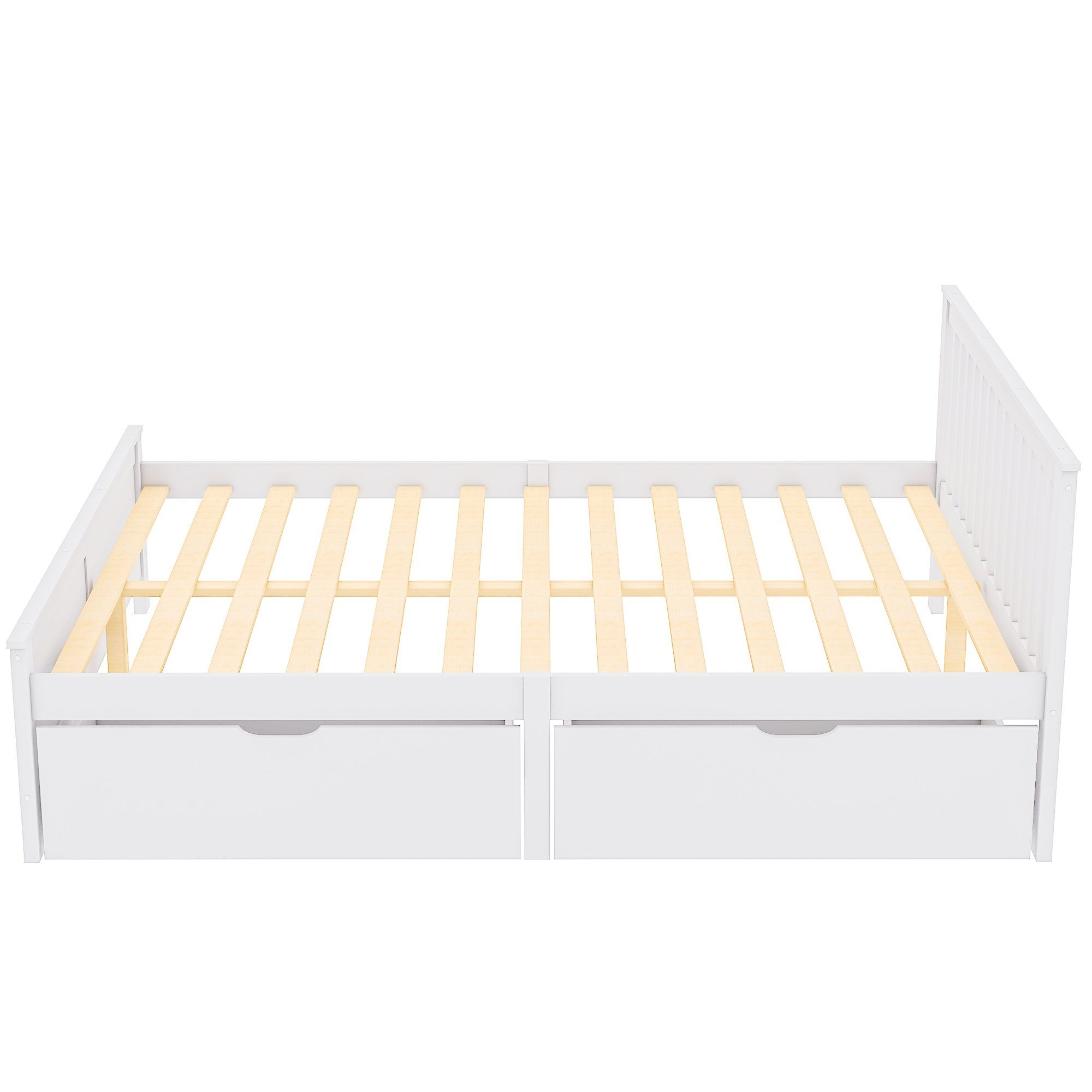 Fangqi Massivholzbett 140x200 großes Doppelbett mit Schubladen, Jugendbett mit Kiefernrahmen, mit zwei Bettschubladen