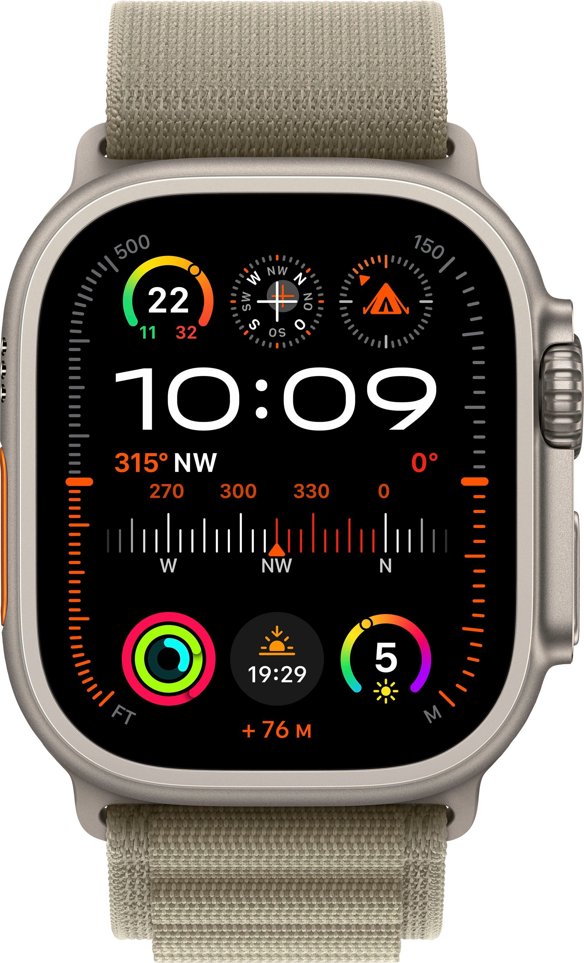 Apple Watch Ultra 2 GPS 49 mm + Cellular Titanium Medium Smartwatch (4,9 cm/1,92 Zoll, Watch OS 10), Alpine Loop