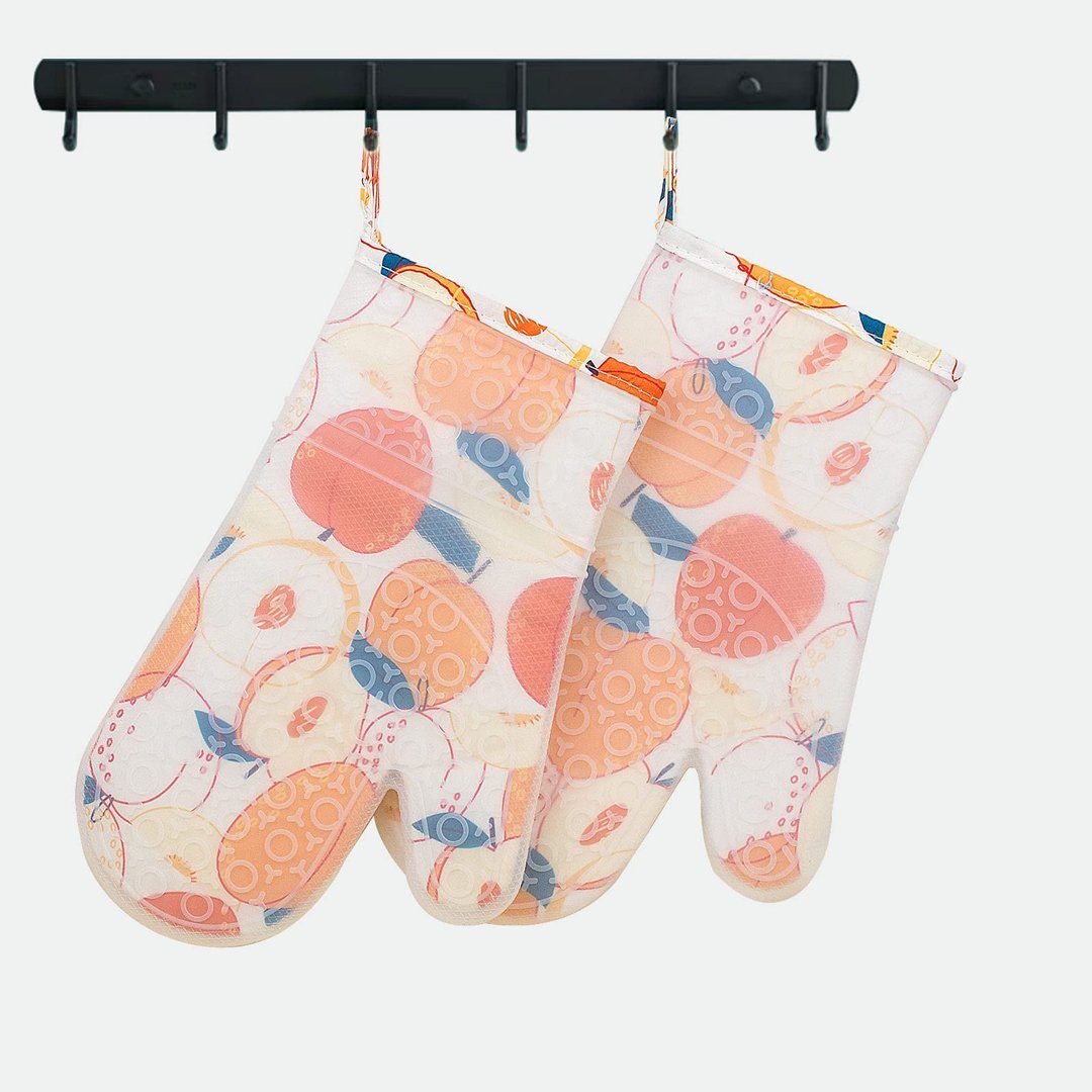 FIDDY Topfhandschuhe Silikon Ofenhandschuhe, hitzebeständige wasserdichte Handschuhe, (anti-Verbrühungs-Koch- und Backtopflappen), flexible Ofenhandschuhe mit gestepptem Futter, 1 Paar (Pfirsich).