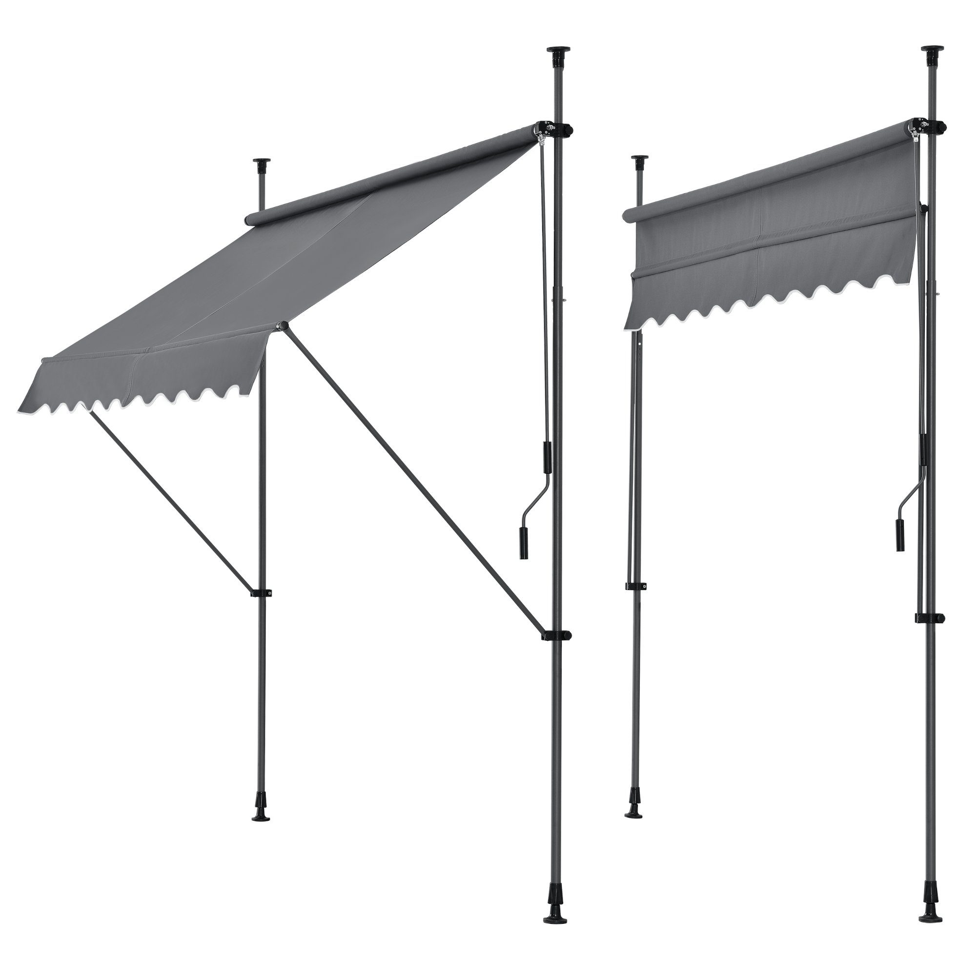 pro.tec Klemmmarkise Oeiras Sichtschutz 150x120x200-300cm ohne Bohren Mittelgrau