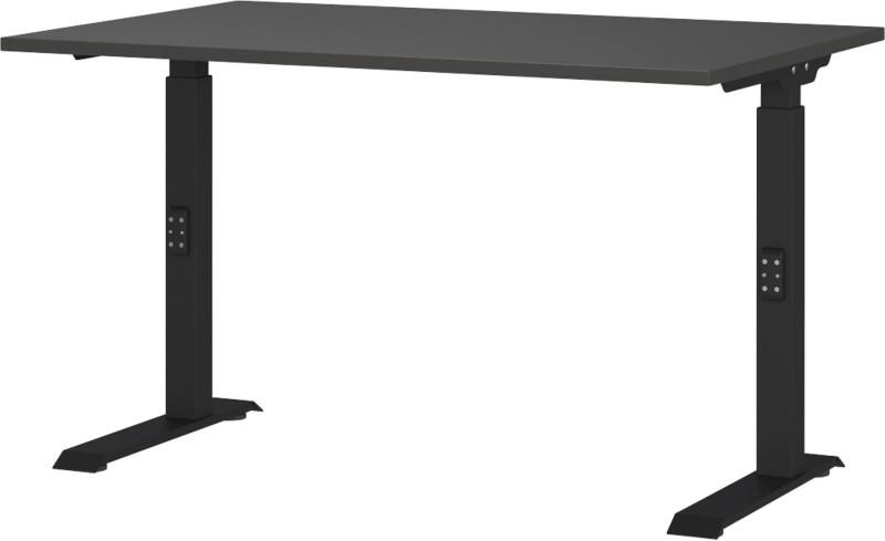 GERMANIA Sitz-Stehschreibtisch Mailand Metall, Spanplatte Schwarz C-Fuß 1.200 x 800 x 910 mm
