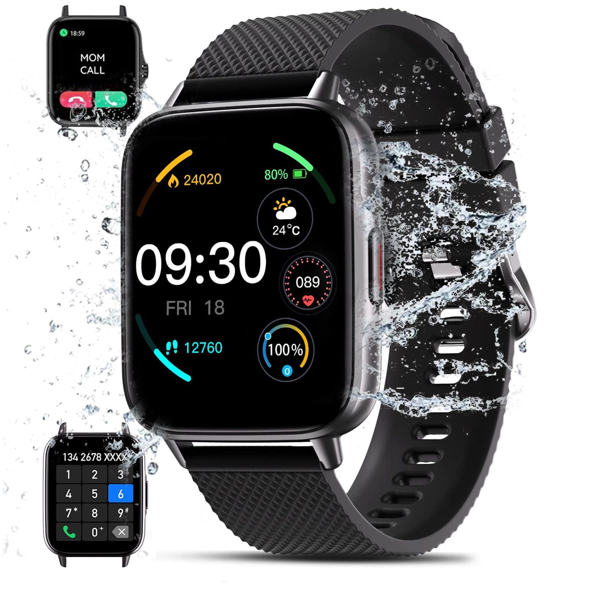 Tisoutec Smartwatch Damen Herren Smartwatch (Fitnessuhr mit Telefonfunktion/WhatsApp Notiz,Smartwatch Fitness Tracker Uhr IP67 Wasserdicht,1.7