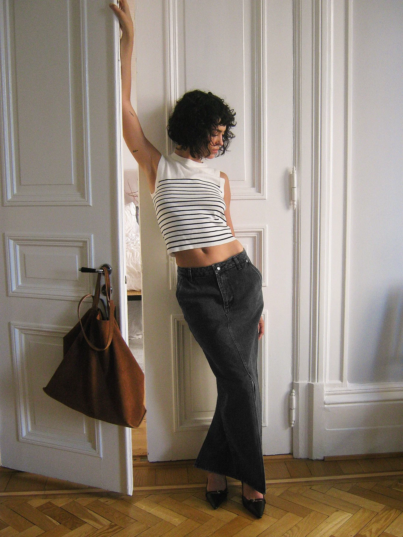 Jeans-Maxirock mit Schlitzdetail
