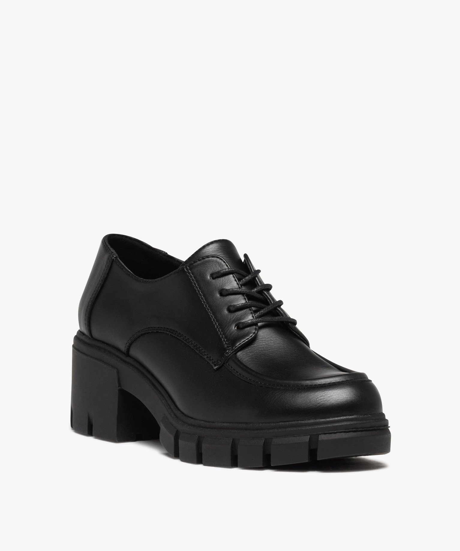 Derbies femme à talon large et semelle crantée noir | GEMO