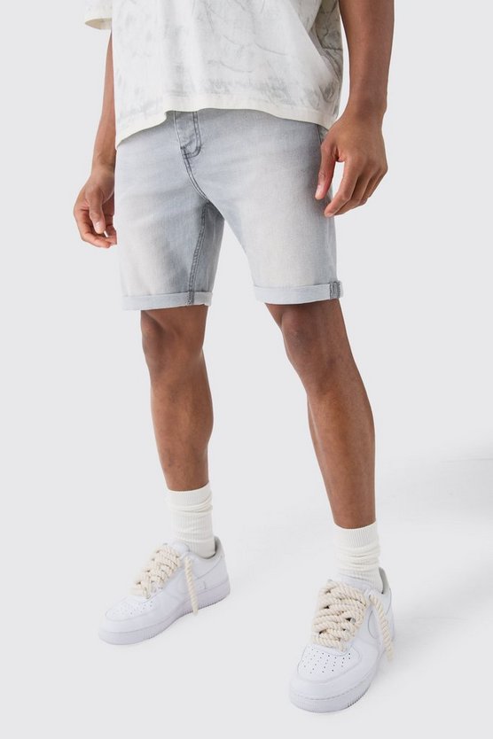 Hellgraue Skinny Stretch Jeansshorts