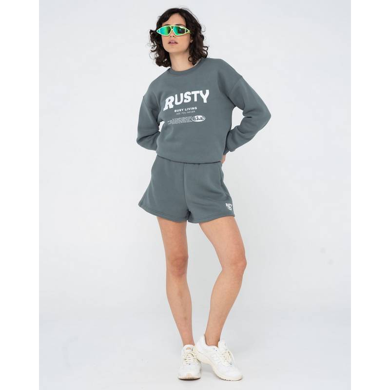 RUSTY BUSY LIVING RELAXED CREW FLEECE Rundhalspullover Damen