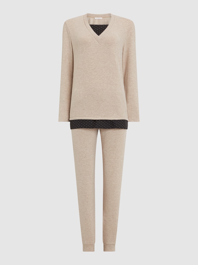 Loungewear mit Punktmuster in beige
