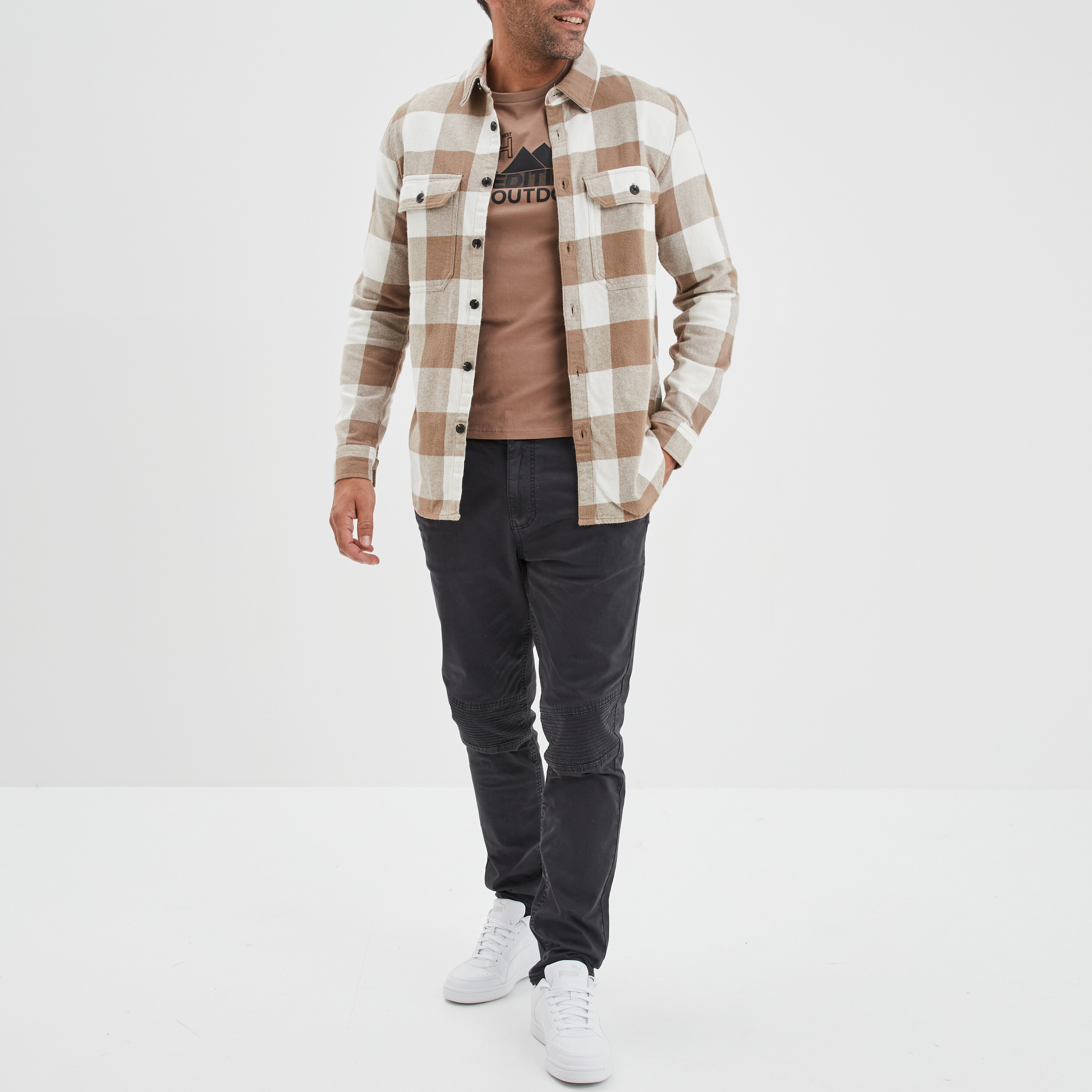 T-shirt manches courtes coton Liberto marron homme | La Halle