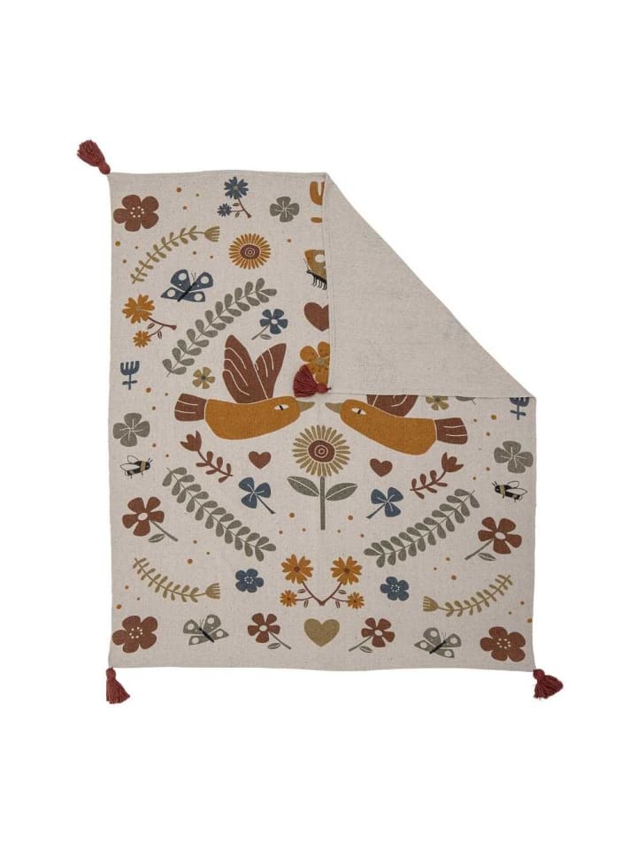 Bloomingville Decke BRYN Natur Blumen und Schmetterlinge 160x130 cm günstig kaufen onesize
