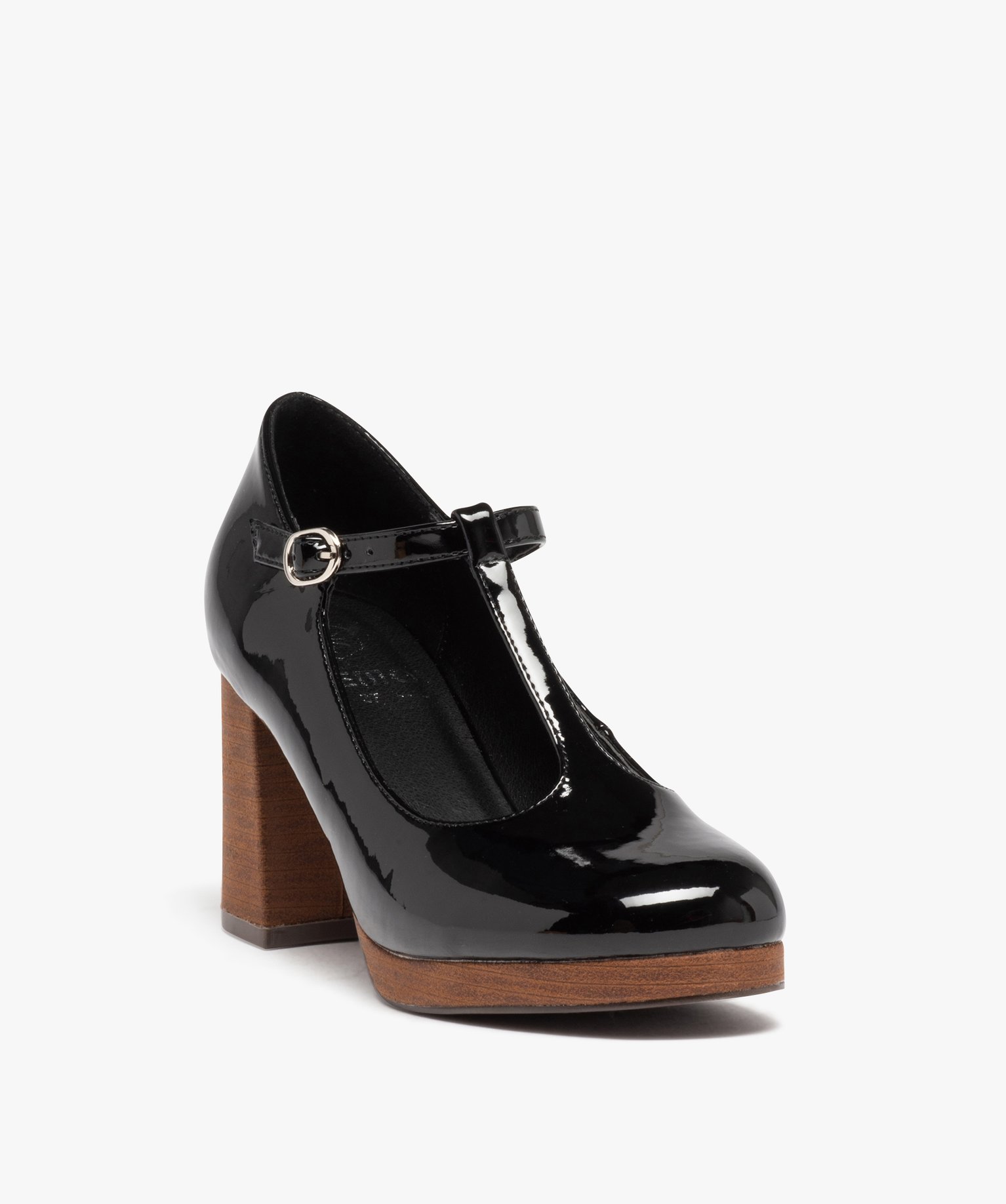 Escarpin verni forme salomé avec large talon femme noir | GEMO