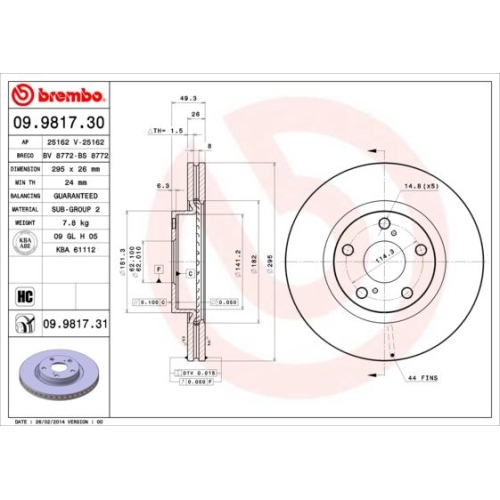 09.9817.31 BREMSSCHEIBE BREMBO VA  VP2 - ATU