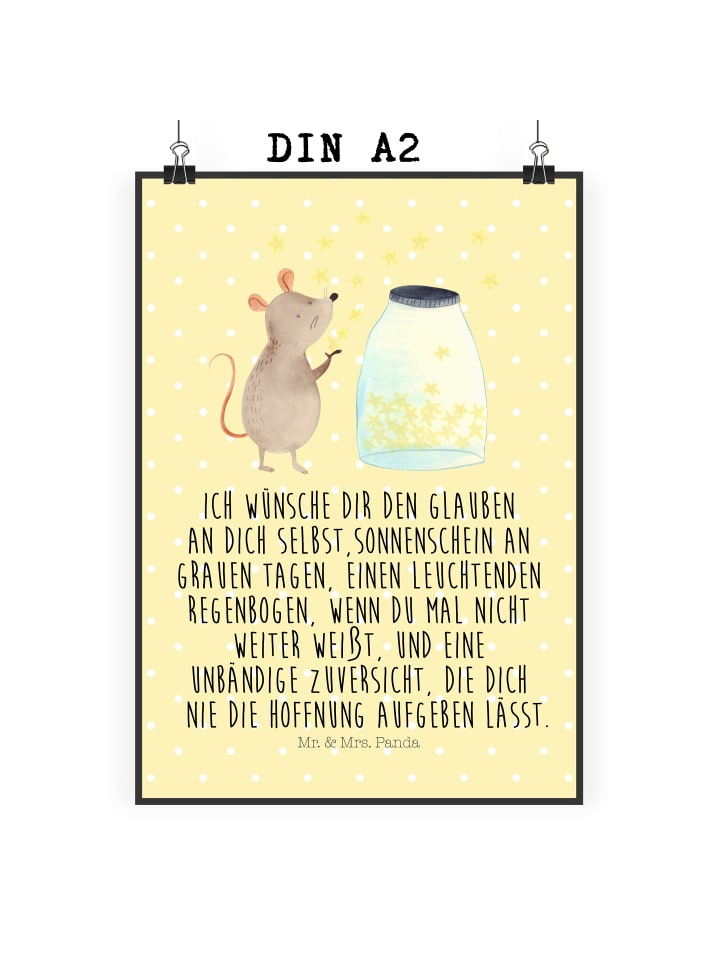 Mr. & Mrs. Panda Poster Maus Sterne mit Spruch in Gelb Pastell günstig kaufen
