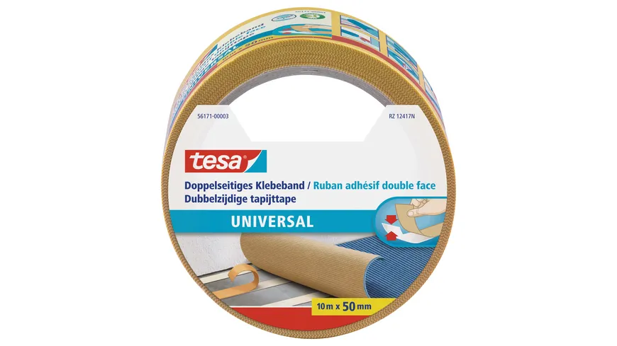 tesa® Doppelseitiges Klebeband, universal 50mm x10m 10 m weiß